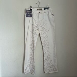 Bongo Y2K White Embroidered Flared Jeans